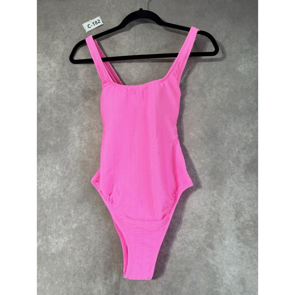 Shade & Short Crinkle High Leg Cheeky Cross Back Pink Swim Suit Small Msrp $45